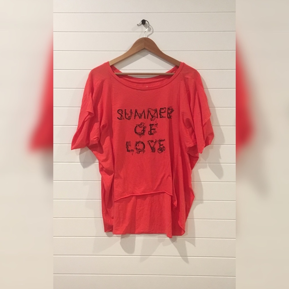 sauce Summer of Love Floral Rustic Flowy Tropics High-Low Coral Flowy Shirt
